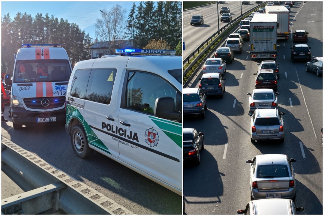 Sunkvežimio ir lengvojo automobilio susidūrimas Vilniuje sukėlė spūstis