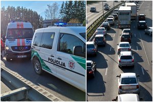 Sunkvežimio ir lengvojo automobilio susidūrimas Vilniuje sukėlė spūstis