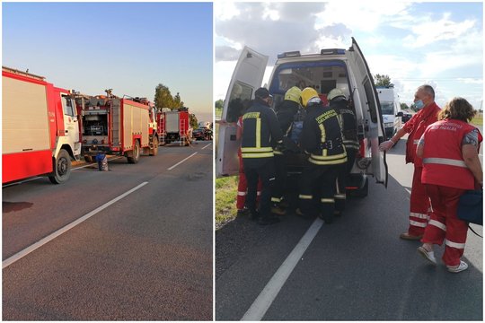 Baisi kaktomuša Kėdainių r.: susidūrė vilkikas ir „Škoda“, prireikė visų gelbėjimo tarnybų