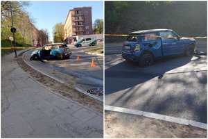 Girtas vairuotojas ankstų sekmadienio rytą Vilniaus centre į stulpą sudaužė „Spark“ elektromobilį