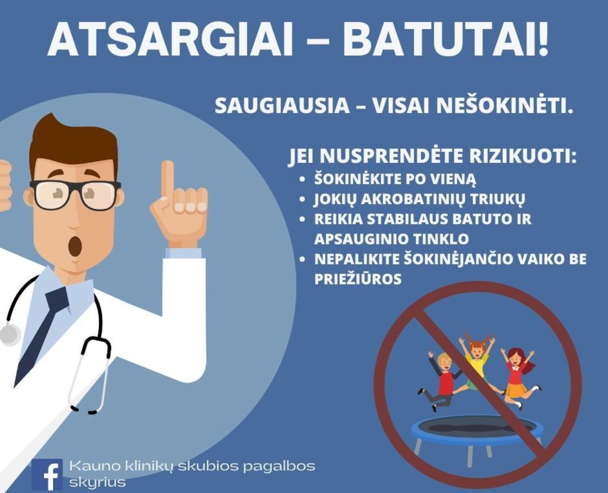 Medikai perspėja apie batutų pavojų.<br> Kauno klinikų skubios pagalbos skyriaus pav.