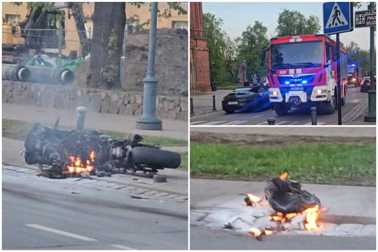 Vilniaus senamiestyje – „Porsche“ ir motociklo susidūrimas