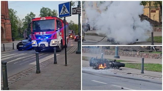 Vaizdai iš įvykio vietos: Vilniuje susidūrė motociklas ir automobilis „Porsche“