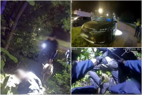 Automobilio vagies iš Lietuvos gaudynės Lenkijoje: važiavo prieš eismą, iššoko iš riedančios mašinos ir slėpėsi miške