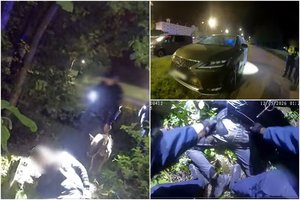 Automobilio vagies iš Lietuvos gaudynės Lenkijoje: važiavo prieš eismą, iššoko iš riedančios mašinos ir slėpėsi miške