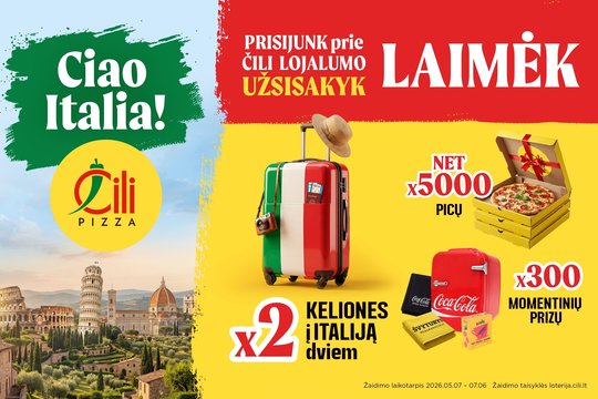 Iki Italijos – tik vienas kąsnis: „Čili Pizza“ kviečia laimėti 5 000 picų ir dvi keliones į Italiją