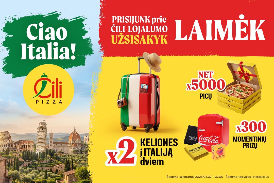 Iki Italijos – tik vienas kąsnis: „Čili Pizza“ kviečia laimėti 5 000 picų ir dvi keliones į Italiją