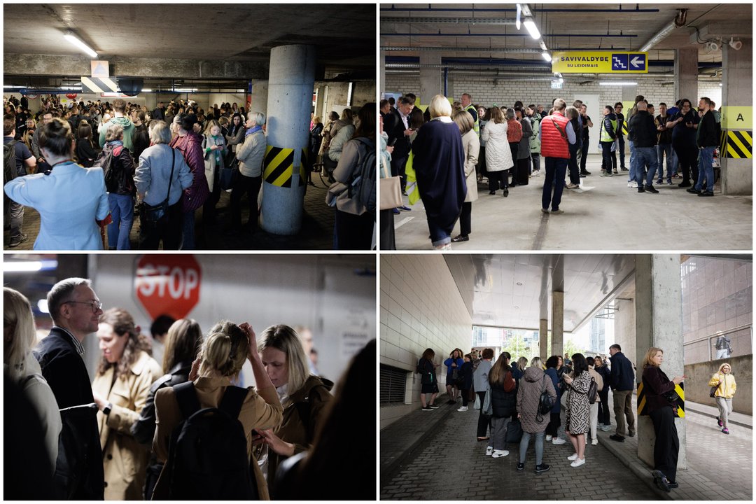 Vilniaus gyventojai eina į slėptuves.<br> Lrytas koliažas