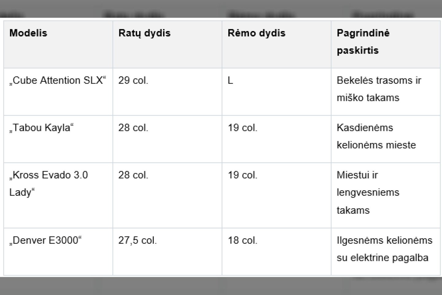 Dviračių modeliai.