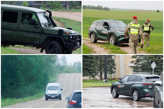 Karo policija ir kariuomenės transportas: kadruose – galimai nukritusio drono paieškos