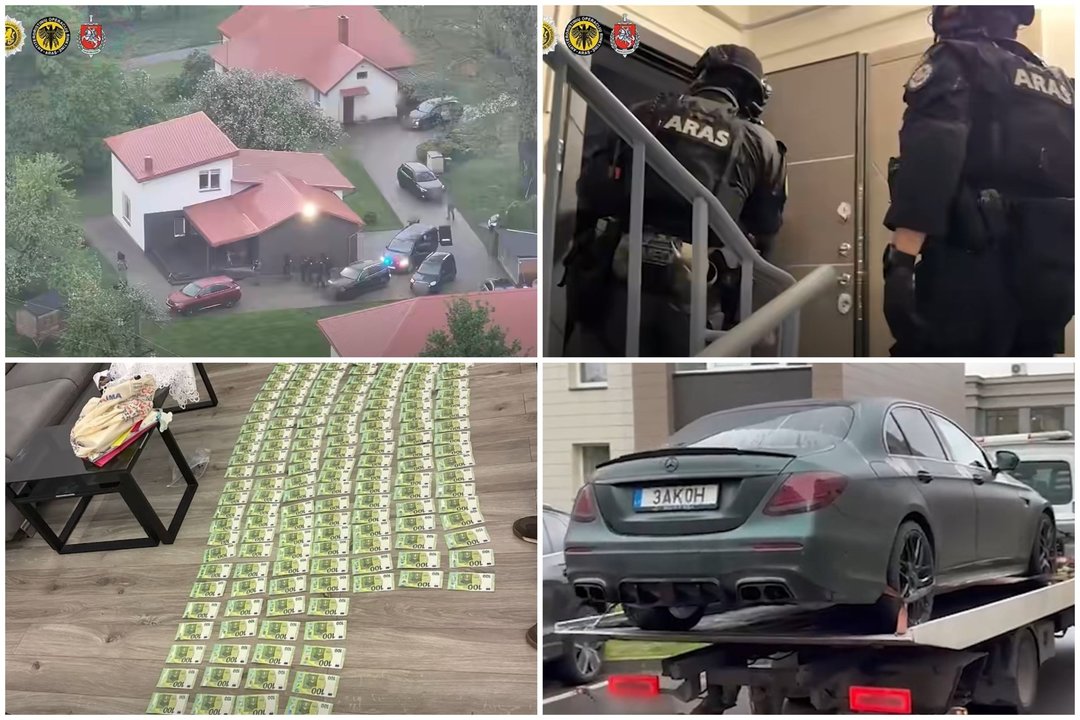  Lietuvos policijos paskelbtame įraše parodyta teisėsaugos operacija prieš kontrabandininkus Šalčininkuose.<br> Lrytas koliažas.