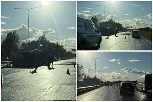 A1 magistralėje apvirto vilkikas: Kauno kryptimi nutįso kilometrinės eilės