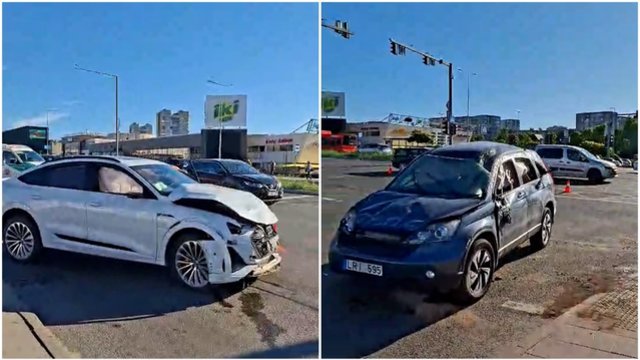 Judrioje sostinės gatvėje – skausminga automobilių kaktomuša: nufilmavo avarijos padarinius