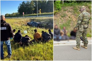 Per gaudynes Lenkijoje avariją patyrė iš Lietuvos neteisėtai prasmukusių migrantų automobilis