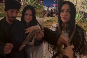 Monika Falcon nustebino neįtikėtina drąsa: leido ant kaklo susirangyti pavojingai gyvatei