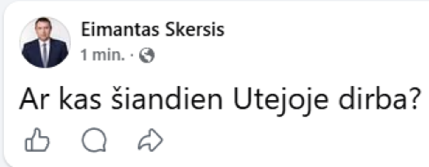 Eimantas Skersis klausė, ar kas nors mieste dar dirba?<br>E.Skersio feisbuko įrašas.