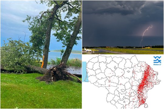 Liūtys ir virš 3 tūkst. žaibų: skelbia, kur audra šėlo smarkiausiai