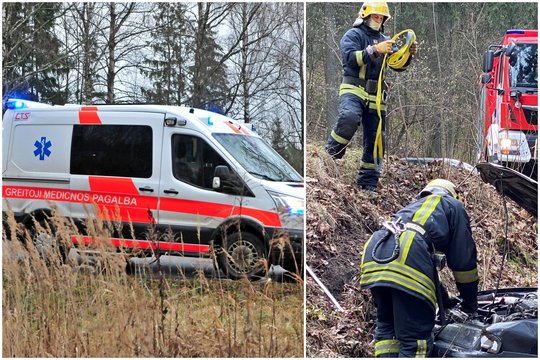 Šalčininkų r. automobilis rėžėsi į medį – vairuotoją iš metalo laužo krūvos vadavo ugniagesiai