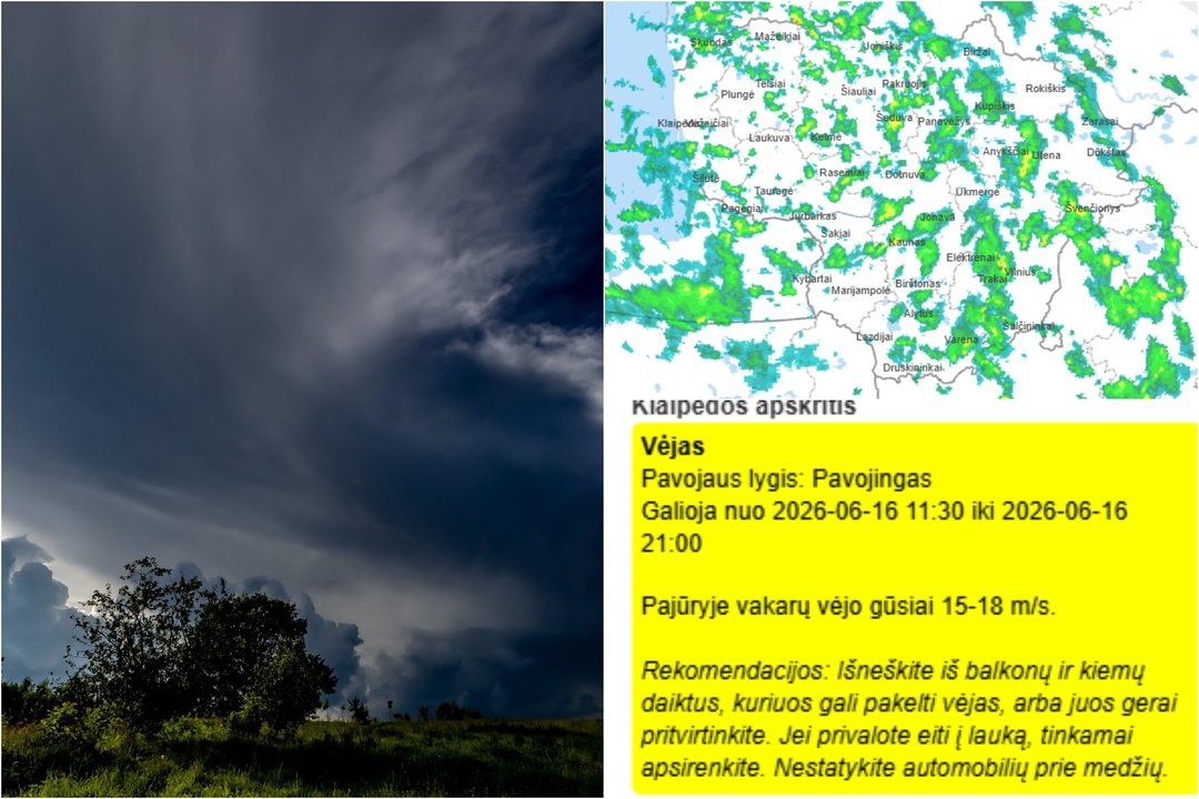 Lietuvą merkia liūtys – sinoptikai įspėja, kada ir kur sustiprės ir vėjas