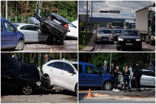 Masinė avarija Vilniaus aplinkkelyje: automobiliai užšoko vienas ant kito – užfiksuoti vaizdai