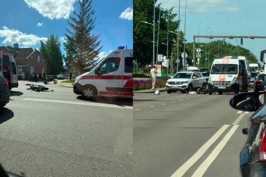 Aleksote – skaudi avarija: motociklo vairuotojas gabenamas į ligoninę