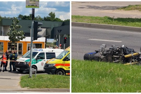 Vaizdai iš avarijos Vilniuje: susidūrus su sunkvežimiu žuvo motociklininkas