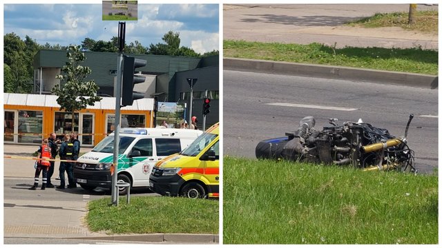 Vaizdai iš avarijos Vilniuje: susidūrus su sunkvežimiu žuvo motociklininkas