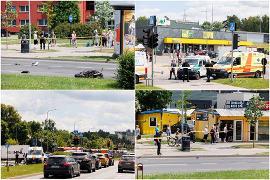 Po motociklininko gyvybės pareikalavusios avarijos Vilniuje – vaizdai iš įvykio vietos