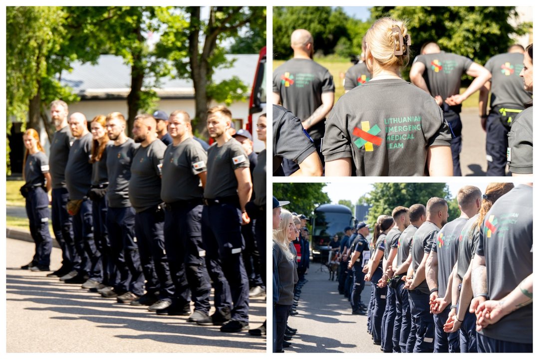  Lietuvos gelbėtojų išlydėjimas į misiją Venesueloje.<br> Lrytas koliažas.