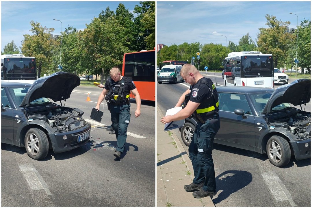 Vilniuje susidūrė „Mini Cooper“ ir autobusas – nukentėjo žmogus, sulėkė visos tarnybos