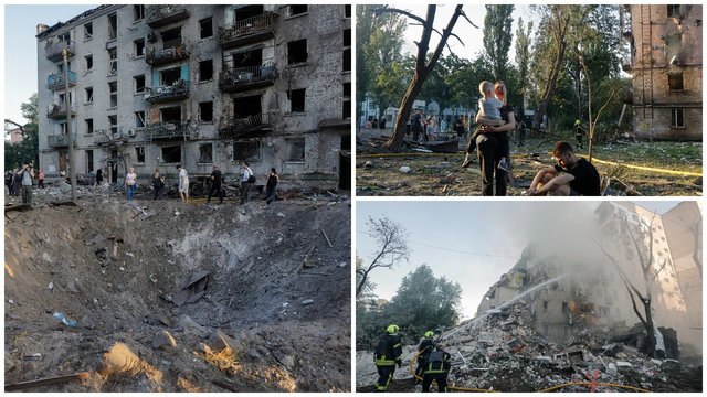 Masinės rusų atakos taikiniais Kyjive tapo daugiabučiai: šimtai namų paveikti sprogimų bangos