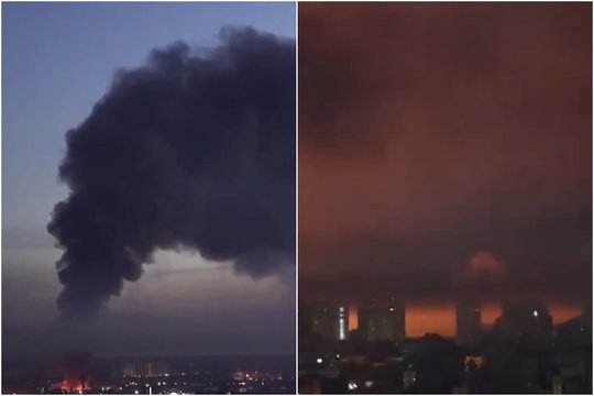Kraupiame vaizdo įraše – drakoniška Rusijos ataka prieš Kyjivą: dūmai uždengė miesto horizontą