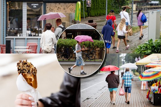 Nuo saulės vonių – prie skėčių: pamatykite, kaip lietus pakeitė poilsiautojų planus