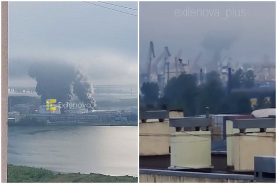 Karas Ukrainoje. Sankt Peterburge – galinga dronų ataka: kilo gaisras viename didžiausių naftos terminalų