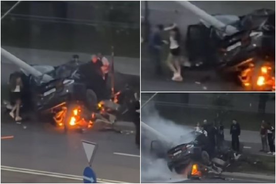 Kelios akimirkos po tragiškos avarijos Vilniuje: vaizdo įraše galimai užfiksuota ir suniokoto automobilio vairuotoja