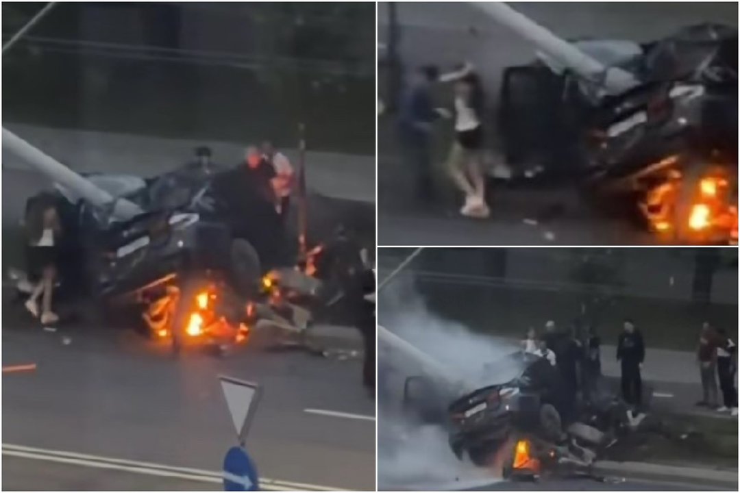 Kelios akimirkos po tragiškos avarijos Vilniuje: vaizdo įraše galimai užfiksuota ir suniokoto automobilio vairuotoja