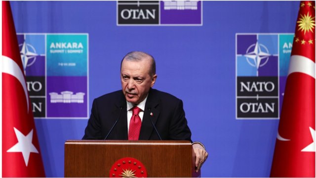 R. T. Erdoganas NATO vadovams įteikė neįprastą dovaną: dėl griežtų JK įstatymų K. Starmeris savąją paliko Turkijoje