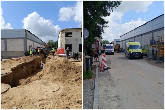 Valandą trukusi gelbėjimo operacija Pasvalyje: ugniagesiai išgelbėjo žemėmis užverstą vyrą