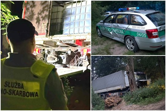 Gaudynės Lenkijoje: muitininkai ir policininkai vaikėsi pavojingas medžiagas gabenusį vilkiką – dužo automobiliai