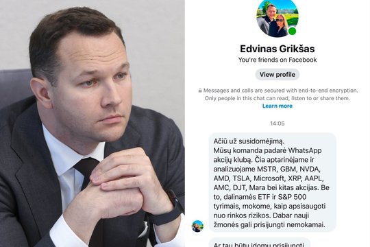 „Facebook“ sukurta netikra ministro E. Grikšo paskyra: sukčiai siūlo jungtis prie akcijų klubo