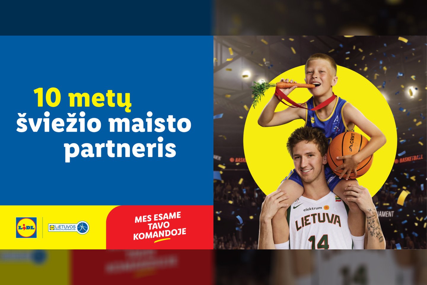Kampanijos žinutė „10 metų šviežio maisto partneris“.