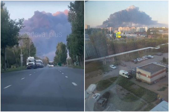 Karas Ukrainoje. Rusijoje liepsnoja naftos perdirbimo gamykla: į dangų kyla milžiniškas dūmų stulpas
