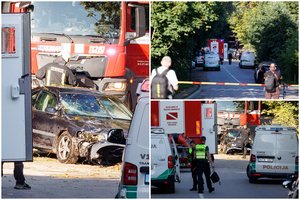 Vilniuje į tvenkinį įskriejo automobilis – gelbėti jame likusios moters puolė ugniagesiai