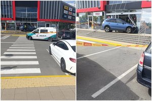 Kėdainiuose automobilis taranavo prekybos centro duris