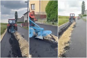 Įsiutęs ūkininkas tiesiog su plūgu išarė naujai paklotą asfaltą: kaimynai atskleidė priežastį
