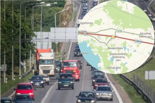 Važiuojantieji iš Kauno į Vilnių strigo didžiulėje spūstyje: pranešta apie užblokuotą eismo juostą