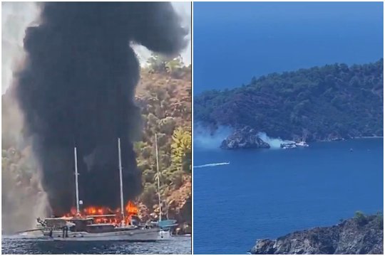 Šokiruojantys vaizdai Turkijoje: užsiliepsnojo 115 žmonių gabenęs turistinis laivas