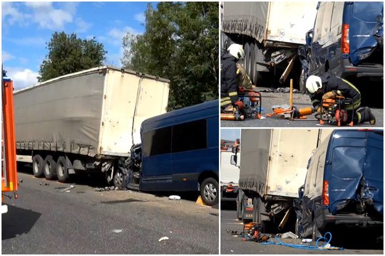 Mirtinas ukrainiečių mikroautobuso ir latvio vilkiko susidūrimas Kėdainių r.: 2 žuvę, 7 sužeisti