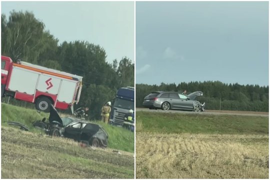 Didžiulė avarija prie Panevėžio: eismas kelyje „Via Baltica“ sustojo dėl sudaužytų mašinų, yra sužeistų