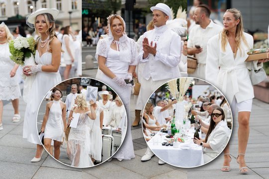 Sostinės širdyje – baltoji vakarienė: atvykę svečiai demonstravo elegantiškus derinius